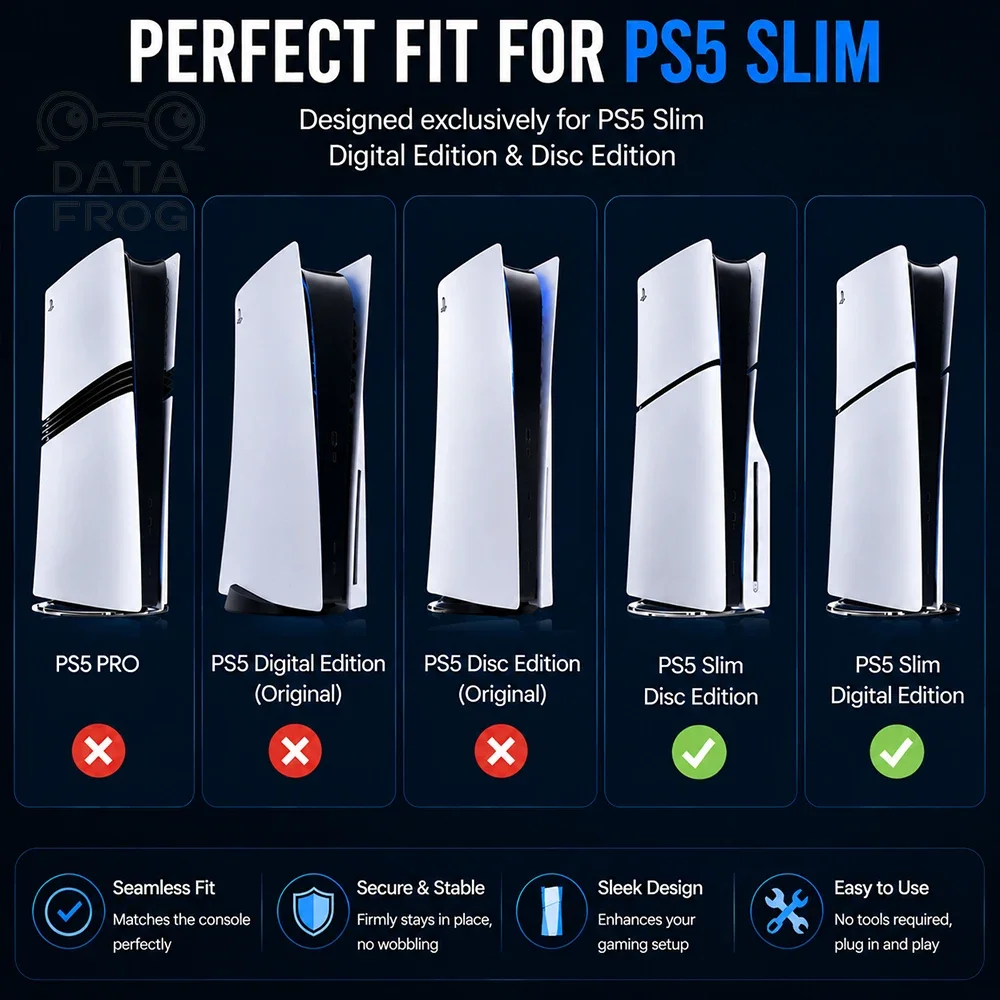 DATA FROG RGB Cooler Compatible with PS5 Slim, 3-Level Adjustable Fan for Extended Gaming Life & Heat Dissipation view 6
