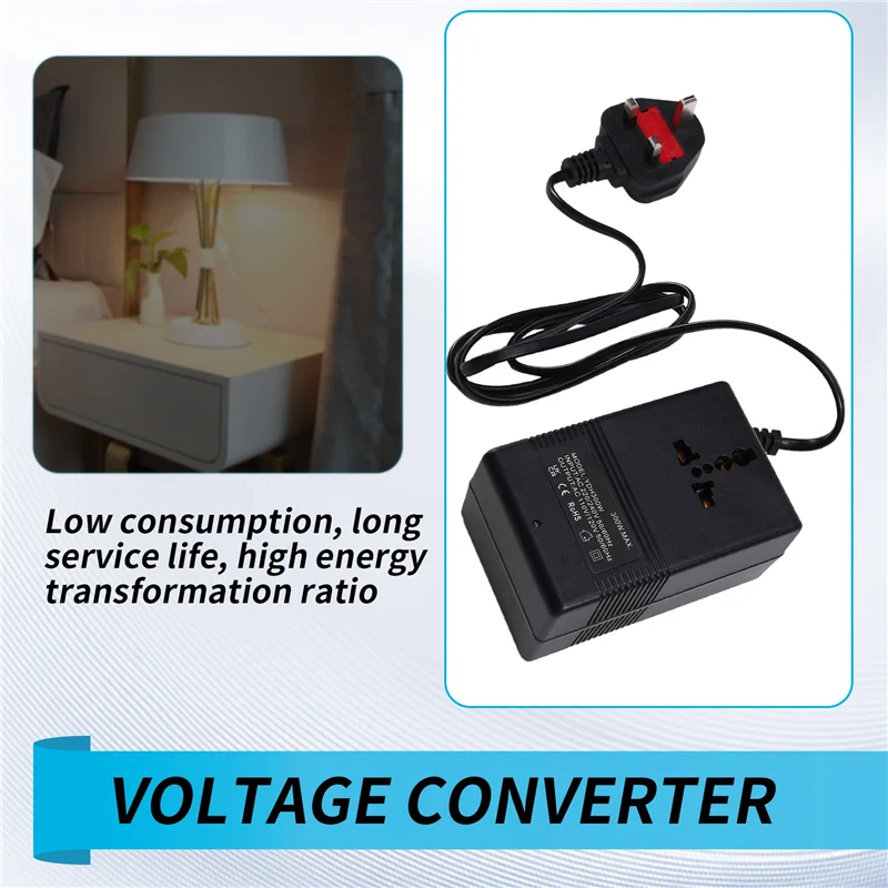 محول جهد مزدوج الوظيفة 300 وات، يحول 220 فولت إلى 110 فولت و110 فولت إلى 220 فولت، محول سفر بقابس المملكة المتحدة-AS97
