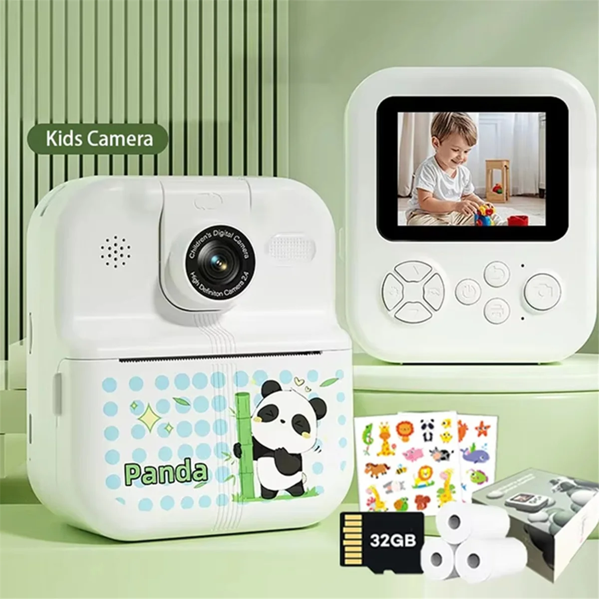 CCDD 어린이 카메라 귀여운 카메라 포토 프린터 디지털 어린이 비디오 카메라 사진 인스턴트 인쇄 사진 팬더