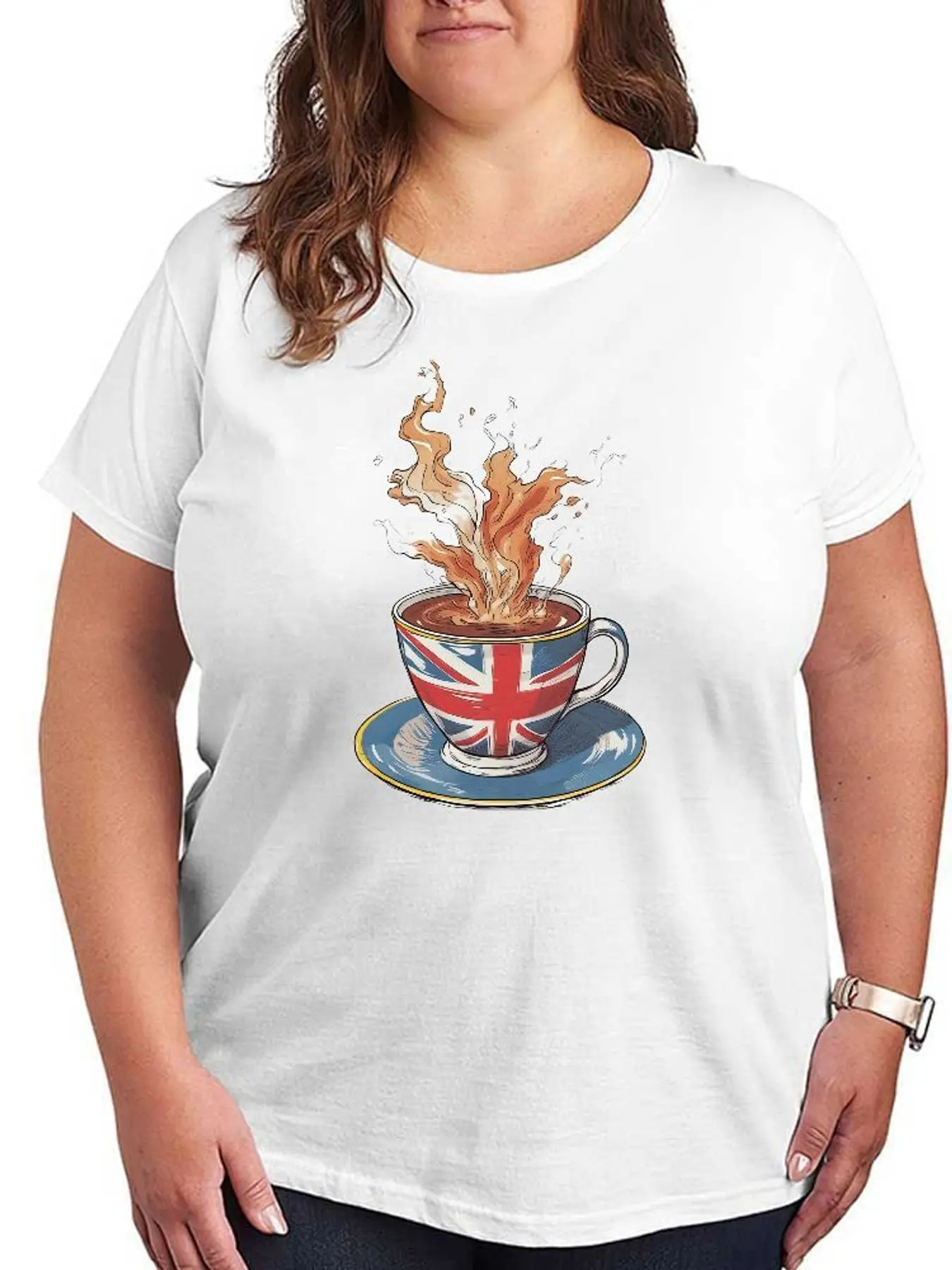 British Flag Coffee Cup Graphic T Shirt Women