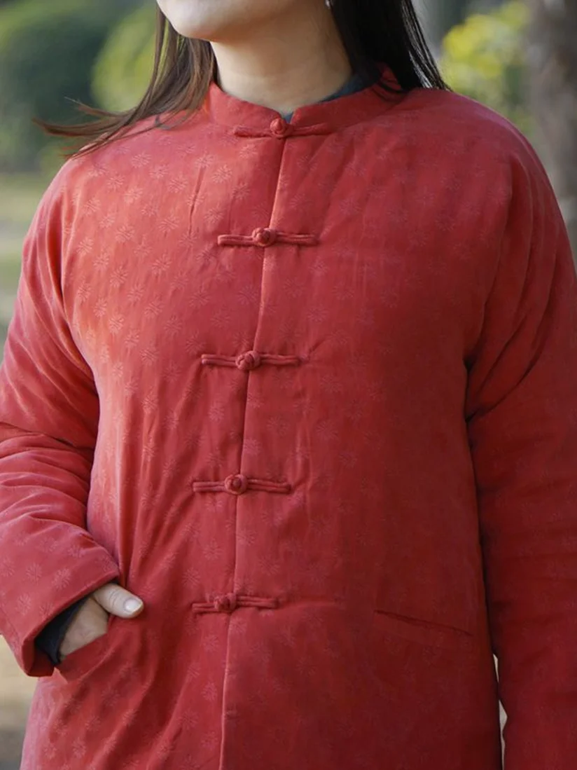 

Red Copper Ammonia Chinese Sle Jaet Women's Winter Cotton Padded Coat Button Frontal Traditional Tang Costume Top