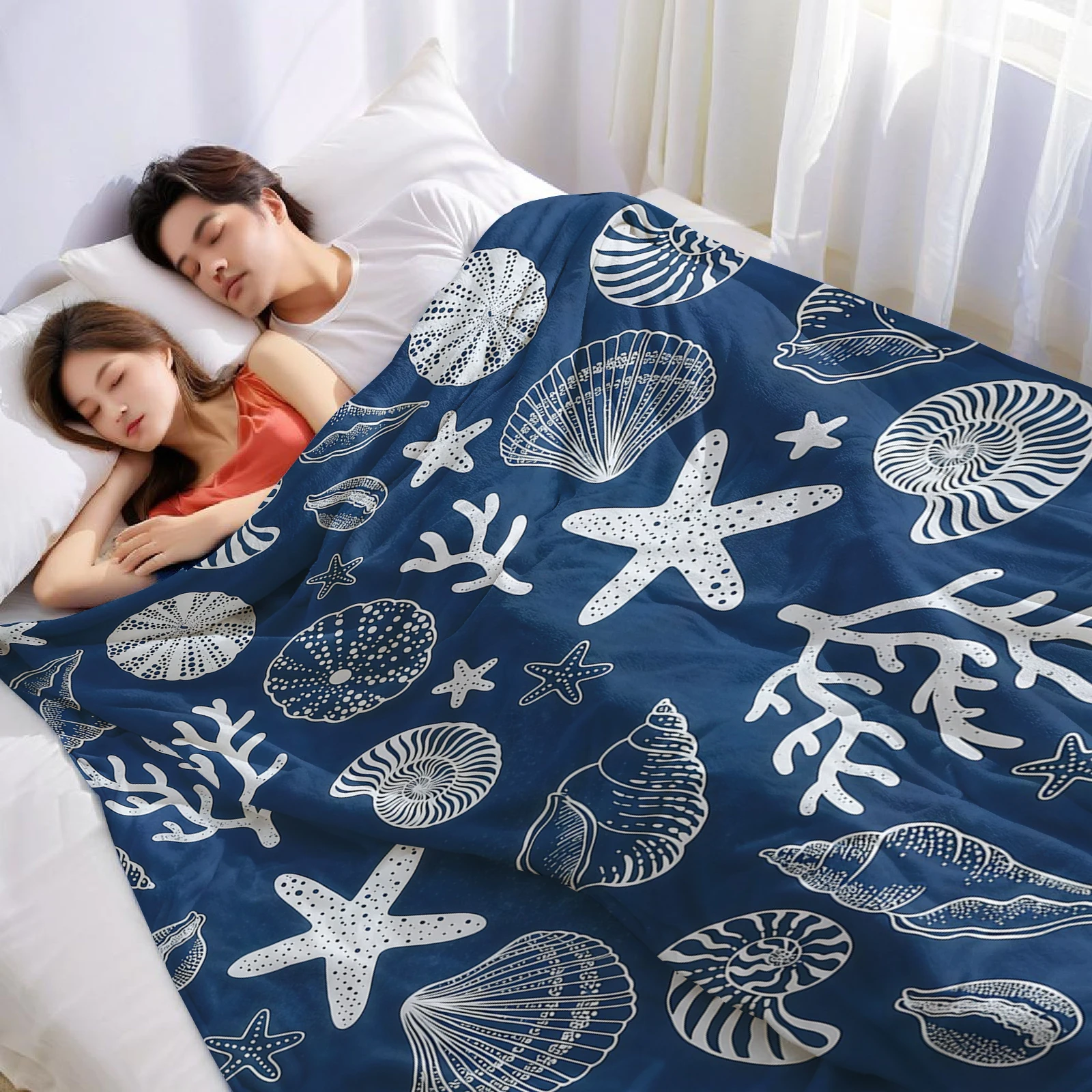 Ocean Shells Lightweight Microfiber Soft Christmas Fleece Blanket Warm Cozy Throw for Bed Sofa Office Travel All Season