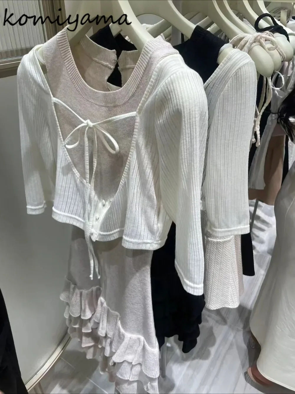 

Sweet Round Neck Sleeveless Cake Dresses Lace-up Bow Half Sleeve Cardigan Preppy Style Suit Japan Style 2025 Autumn New Sets