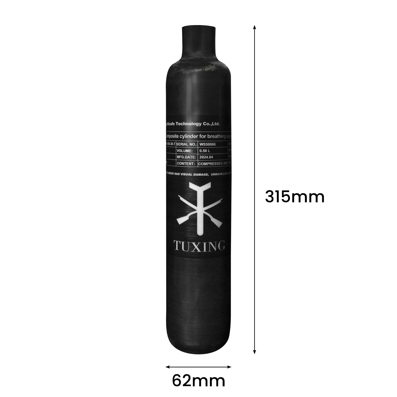 Imagem -06 - Tuxing-garrafa Mini Scuba Air Fibra de Carbono Cilindro Hpa Tanque Alta Pressão 300bar 4500psi 580cc 0.58l M18 1.5