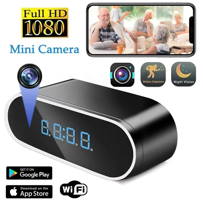 Wifi Mini Clock Camera Remote Viewing With Night Vision 1080P Surveillance Camera Remote Control Motion Detection For Household