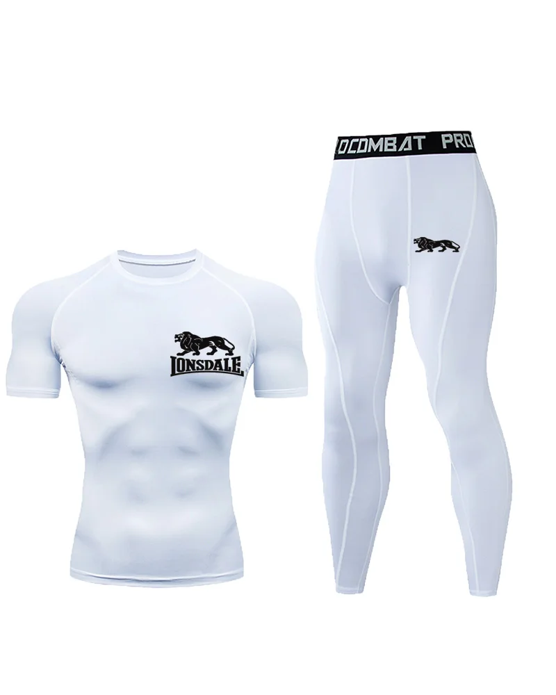 Men's running elastic compression short sleeved pants two-piece tight fitting suit marathon training quick drying T-shirt fitnes