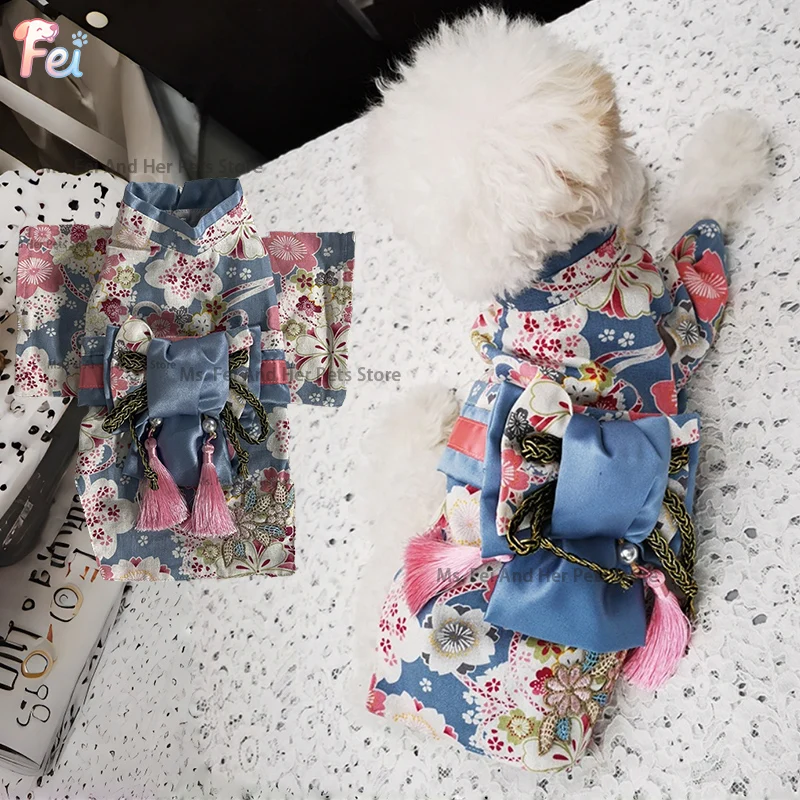 

Handmade Cherry Blossom Kimono Dress for Dogs, Japanese Floral Pet Apparel, Custom for Small Breeds like Teddy, Poodle - Lovely