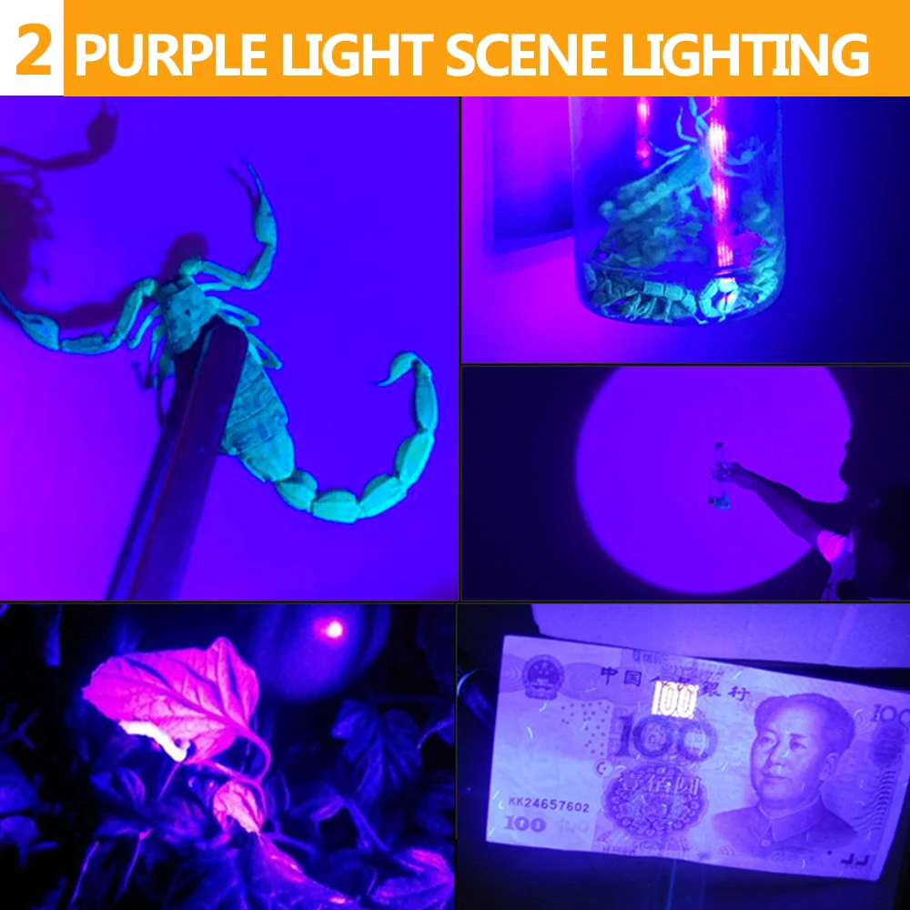 2 In 1 Powerful UV Headlamp USB Rechargeable Zoom violet/white Light Headlights UV Flashlight Head Torch Scorpion Catching Lamp