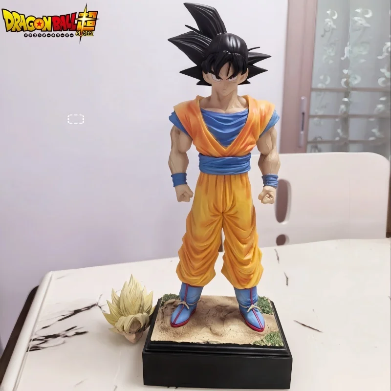 34cm Dragon Ball Z Figures Son Goku Anime Figure 2 Heads Kakarotto Super Saiyan Goku Pvc Statue Model Doll Collection Gift Toy