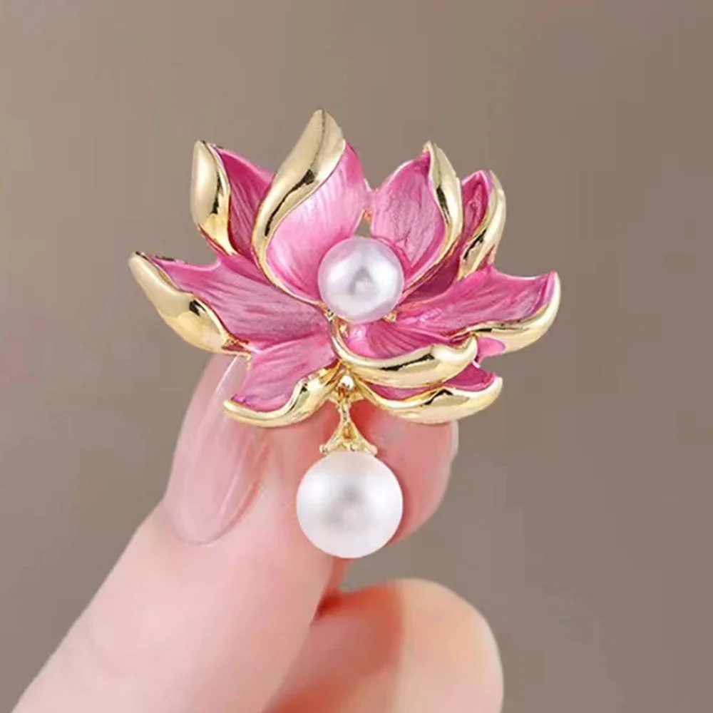 Exquisite Lotus Brooches for Ladies Cheongsam Accessories Chinese Style Pink Lotus Lapel Pins