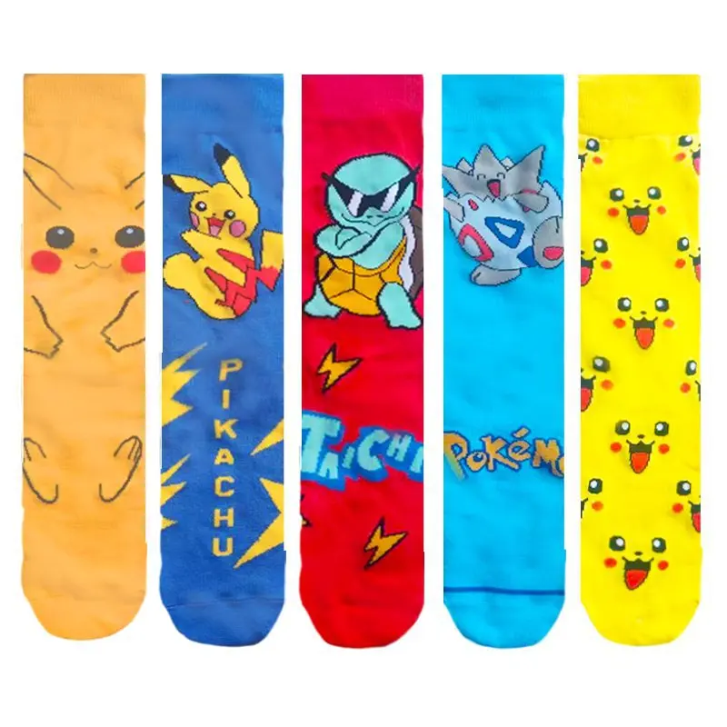 New Pokemon Socks Anime Cartoon Pikachu Squirtle Kawaii Printed High Quality Fashion Four Seasons Men's Christmas Stocking