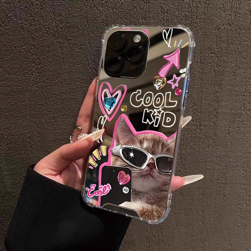 Крутые солнцезащитные очки Cat Mirror, акриловый мягкий чехол для телефона для iPhone 17, 16, 15, 14, 13, 12, 11 Pro Max 17 Air XS X XR 7 8 Plus, чехол-бампер