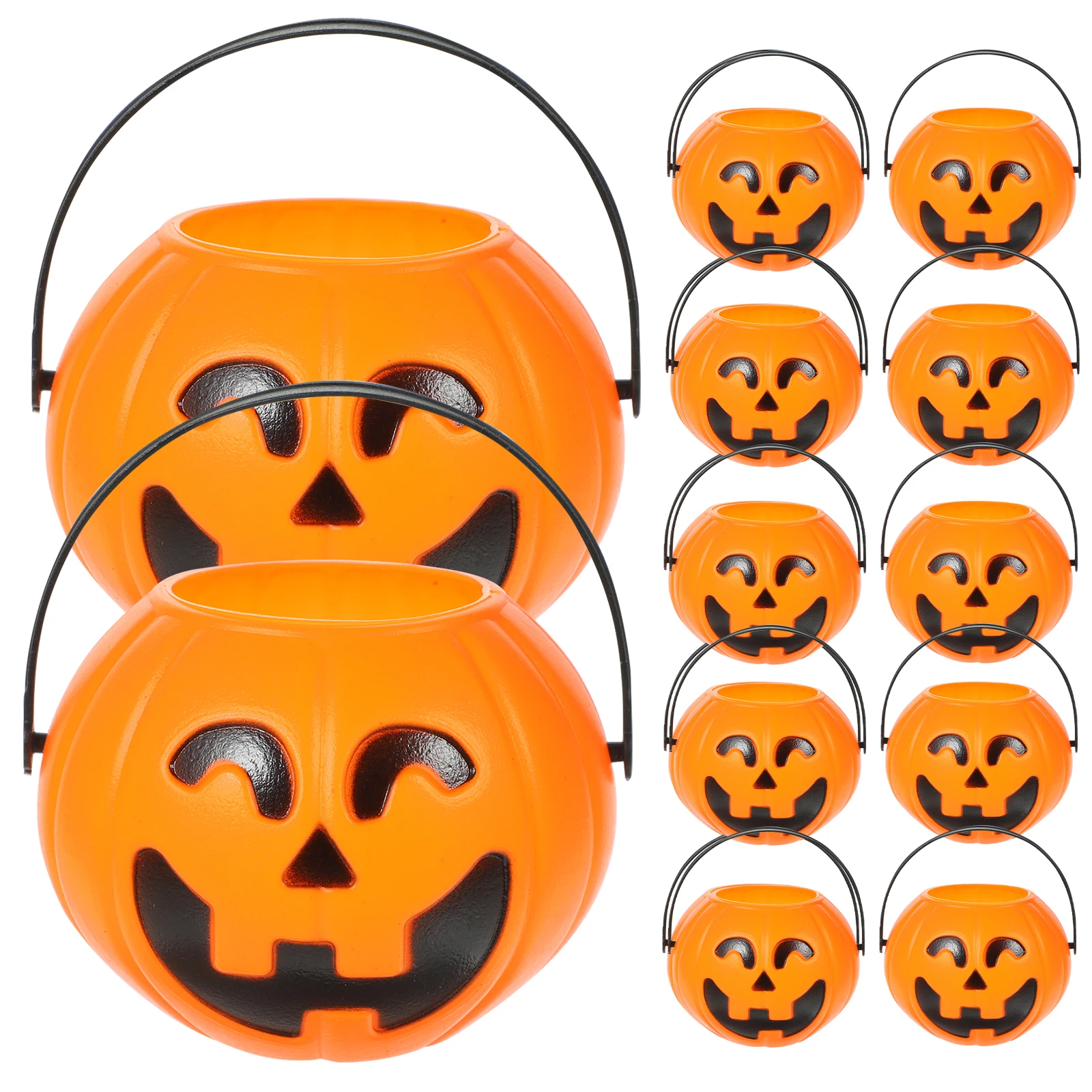 

6pcs Plastic Pumpkin Bucket Portable Candy Storage Halloween Treat Holder Party Favor Gift Container Trick Or Treat Pails Orange