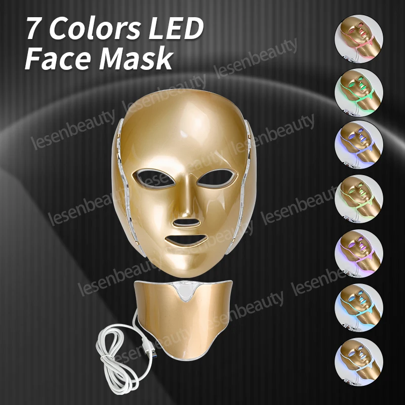 7 Colors LED Facial Mask Neck Skin Rejuvenation Photodynamic Anti Acne Face Therapy Whiting Mask Shrink Pores Salon SPA Home Use