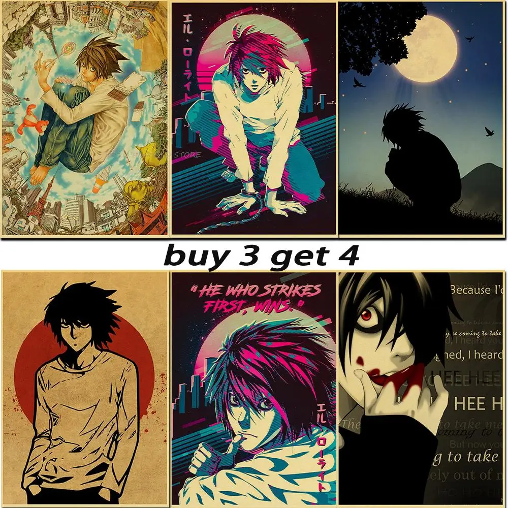 Death Note L Lawliet Anime manga Poster  Kraft Paper Print Home Room Bar Cafe Decor Art Wall Painting