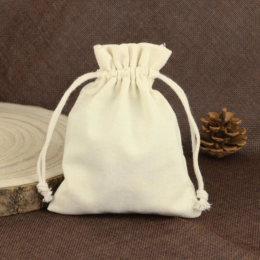 5pcs/10pcs 8x10cm 10x14cm 12x15cm Canvas Cotton Gift Packing Bags White Black Natural Cotton Drawstring Pocket Storage Sachet