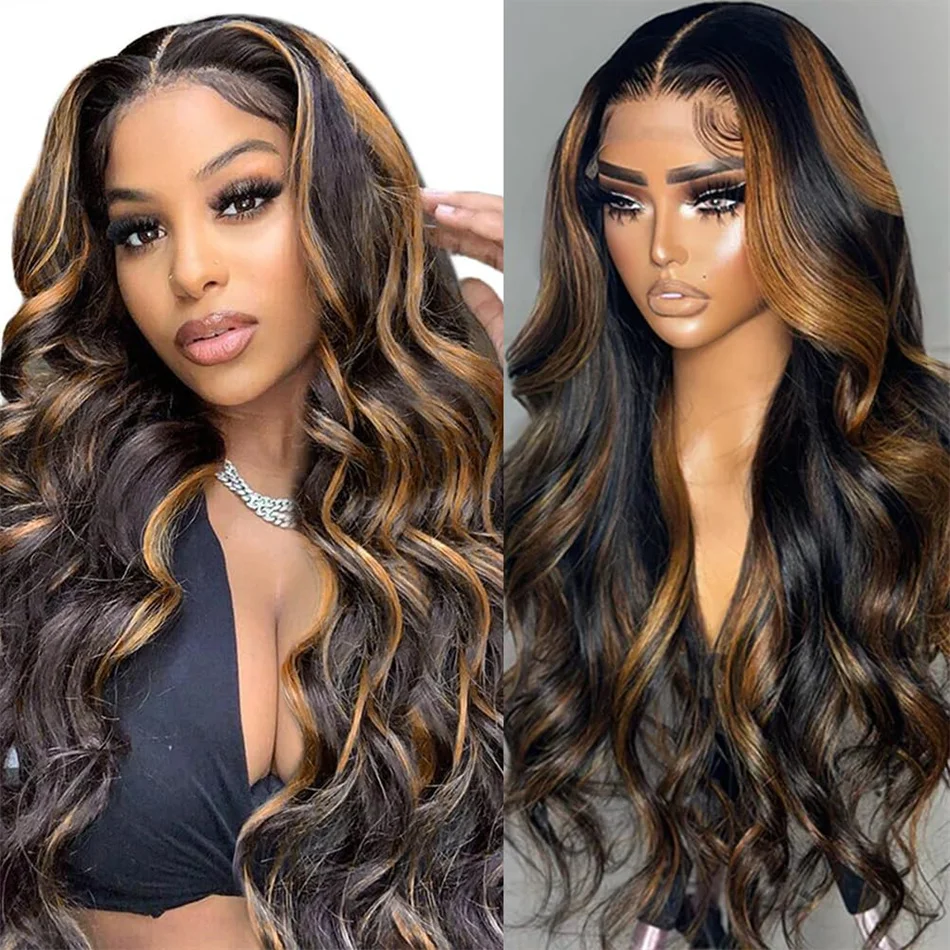 Perruque Lace Front Wig naturelle ombrée, cheveux humains, pre-plucked, avec baby hair, balayage, densité 180%, FB/30 HD