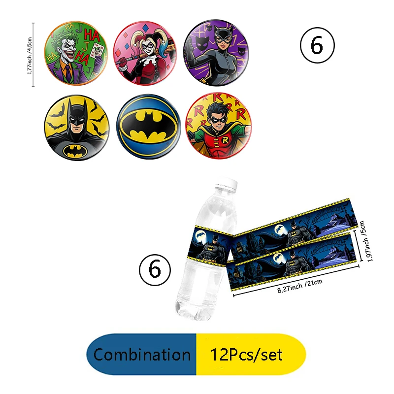 Warner Bros. Batman-Motto Pappteller, Becher, Wimpelkette, Aufkleber – Happy Birthday Party Deko Einweggeschirr-Set – Detail 2