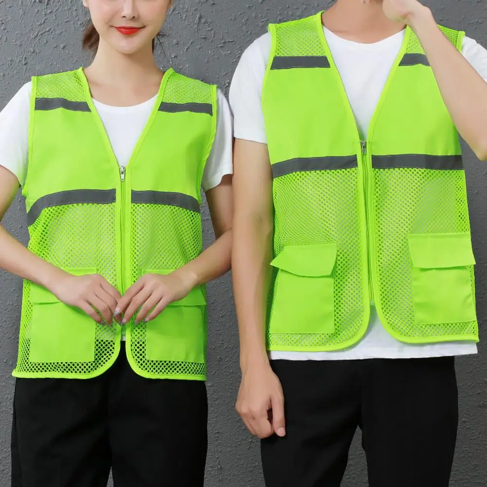 

Reflective Strip Outdoor Waistcoat Double Pocket Sleeveless Mesh Work Vest V-neck Summer Volunteer Waistcoat Outdoor Waistcoat