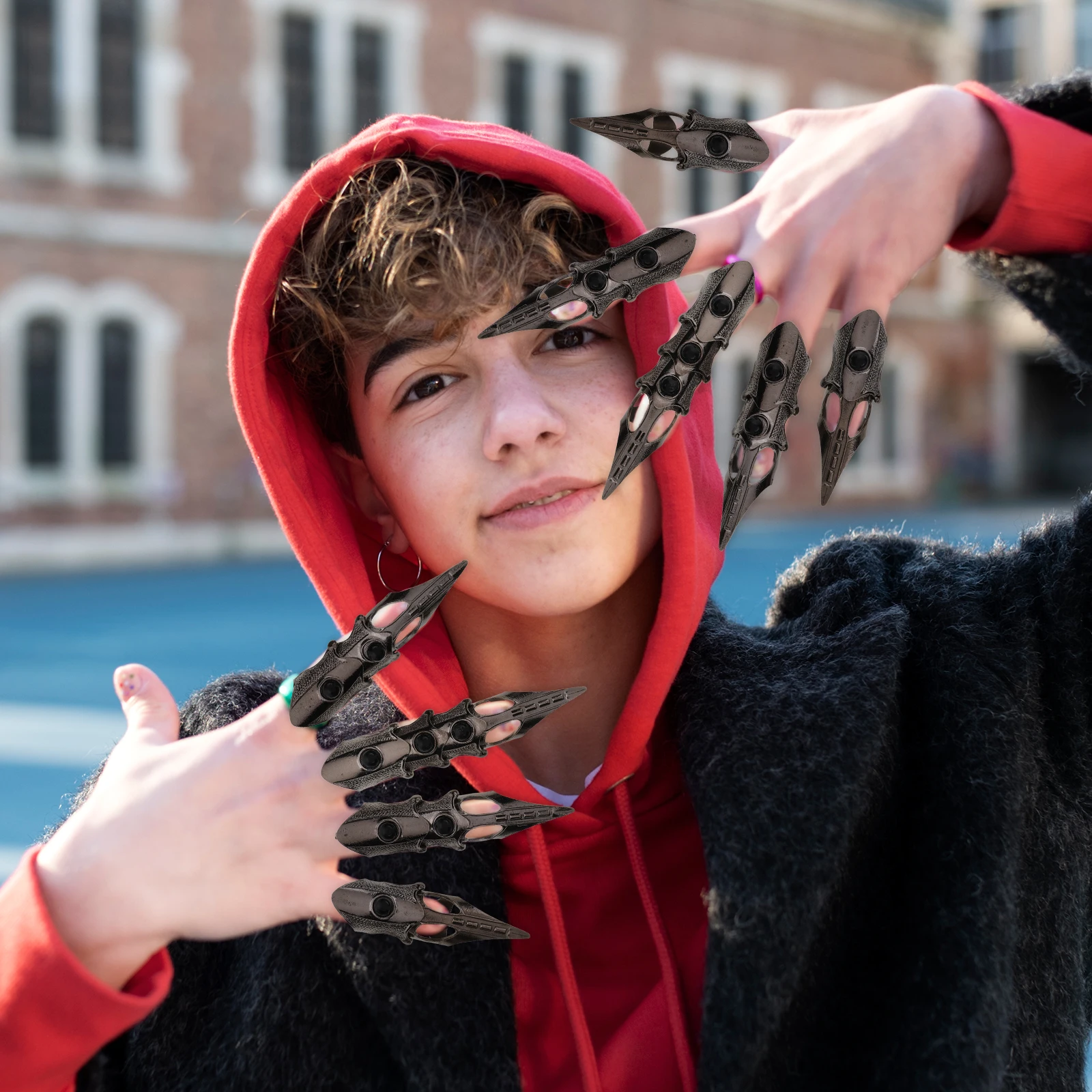 

5Pcs Alloy Punk Finger Rings Full Finger Joint Ring Halloween Party Cosplay Cool Rings Punk Joint Ring Halloween Hand Decor