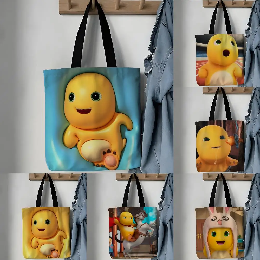 Storage Bags Aesthetic Canvas School Shoulder Bag Lightweight Grocery Shopping Bag Cartoon dinosaur character N-Nailoong