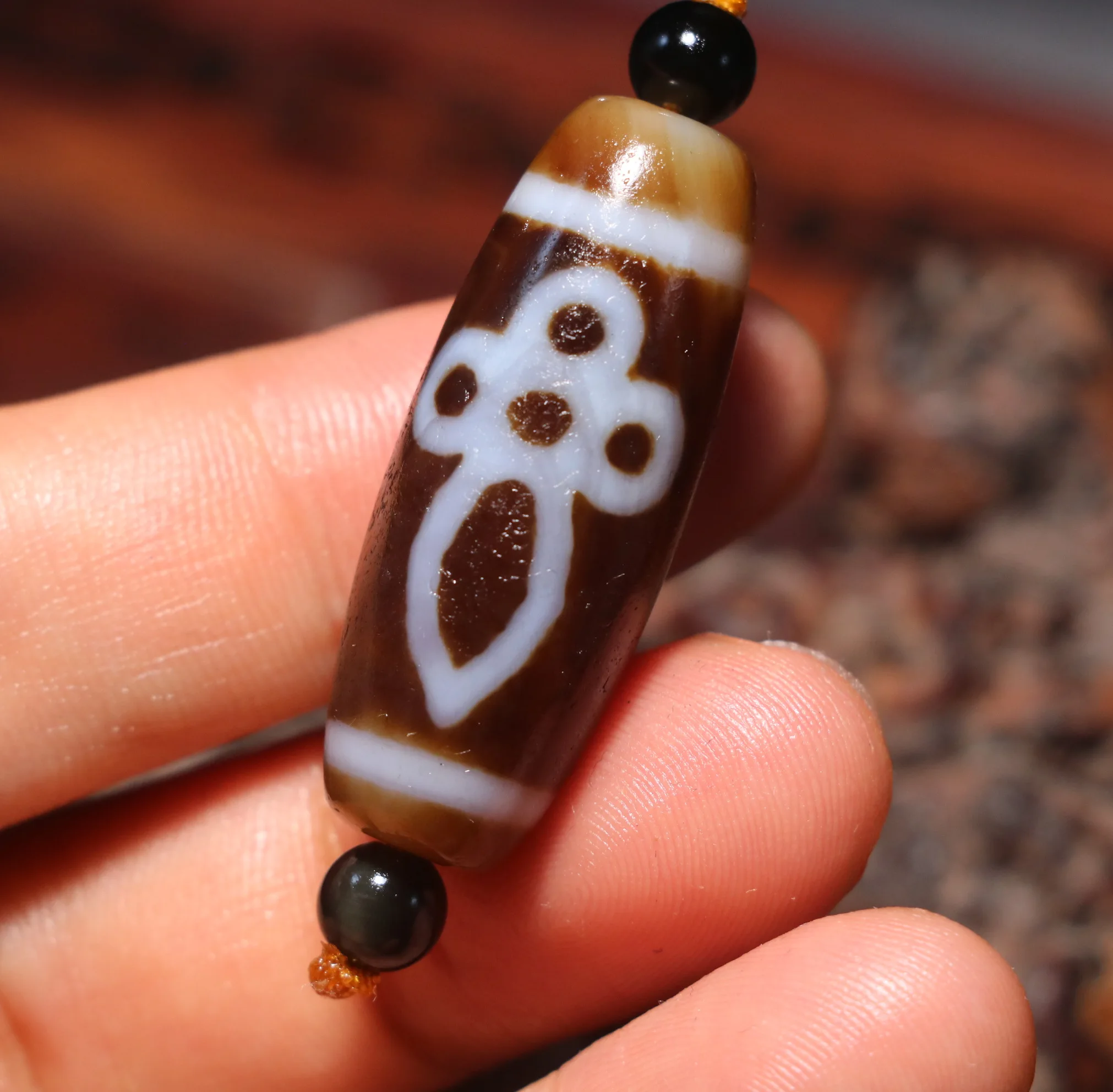 Magic Energy Tibetan Old Agate 4 Eyed Faqi Vajra Dorje dZi Bead Totem 5A Amulet Fit For Making Bracelet TIMESTOWN UPD240809A01