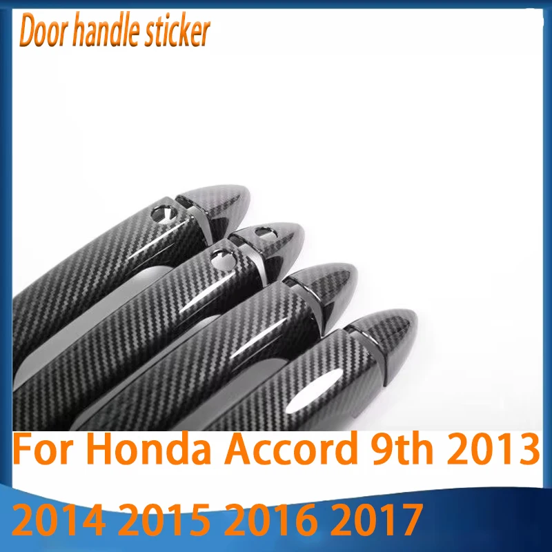 For Honda Accord 9th 2013 2014 2015 2016 2017 Carbon Fiber Chrome Car Side Door Handle Cover Sticker Styling Accessories