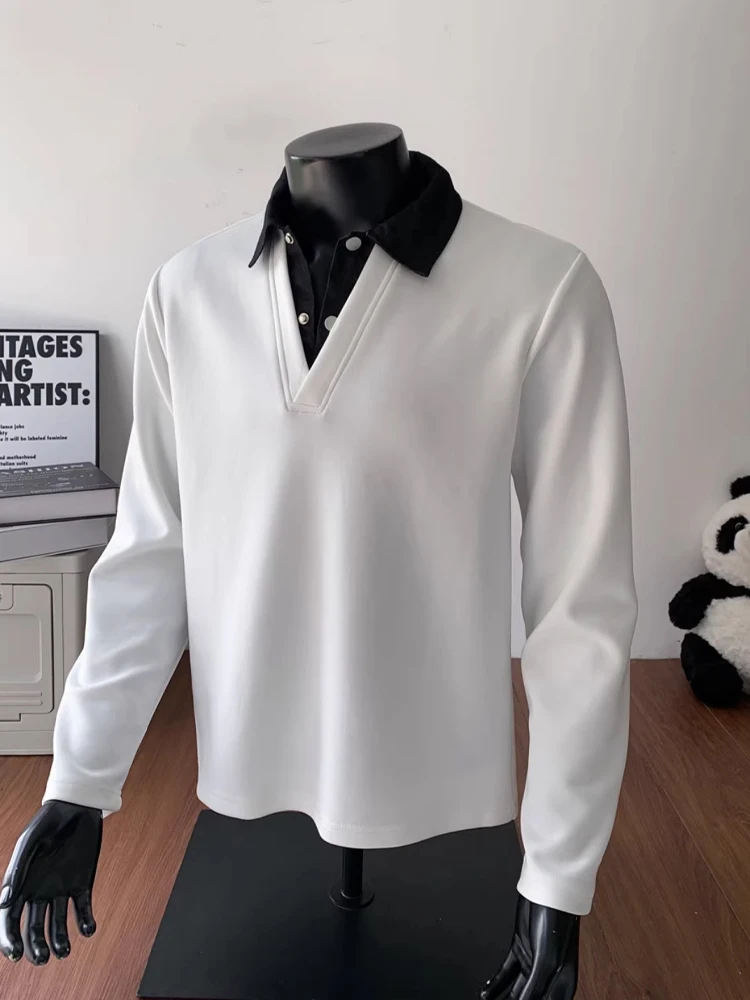 Bla American Sle Faux Two-Piece Sweatirt Men's Long Sve Collared T-irt Casual Autumn Trendy Brand Haome Versati...