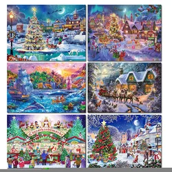Christmas Snow Scene Santa 5D Diamond Painting Winter Full Square Round Diamond Embroidery Christmas Tree Mosaic Landscape HY101