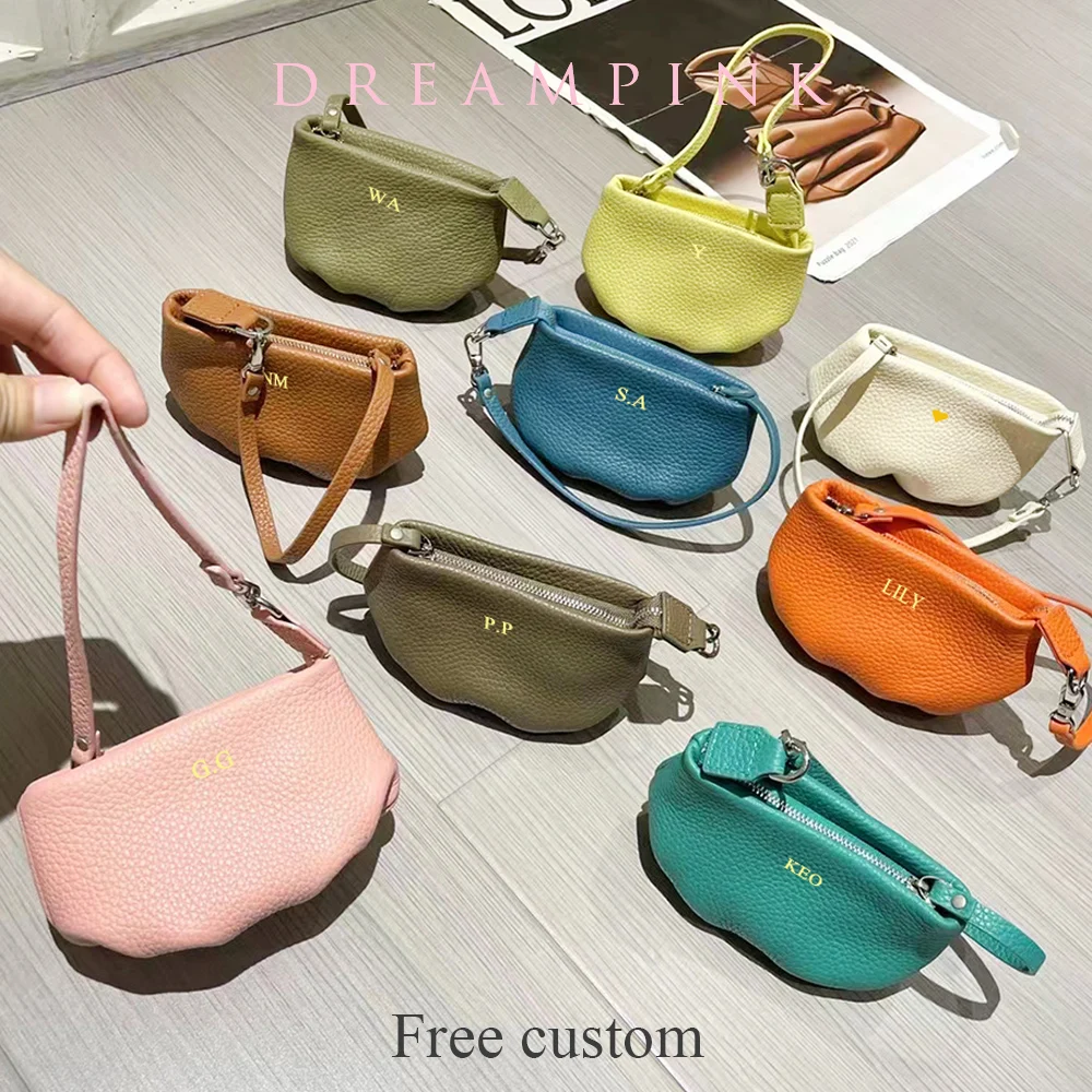 Custom Letters Name Women Shoulder Bag Fashion Luxury Genuine Leather Mini Clutch Purse DIY Leisure Lady Pouch Wallet With Strap