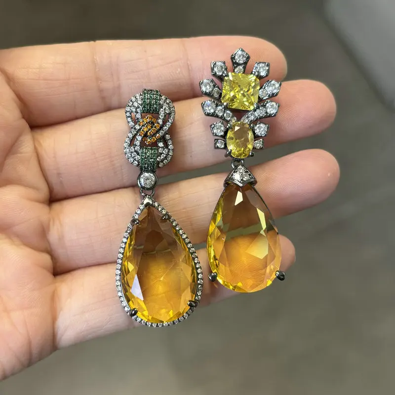 Bilincolor Mode Vintage Große Gelb Cubic Zirkon Ohrring für Frauen – Detail 18