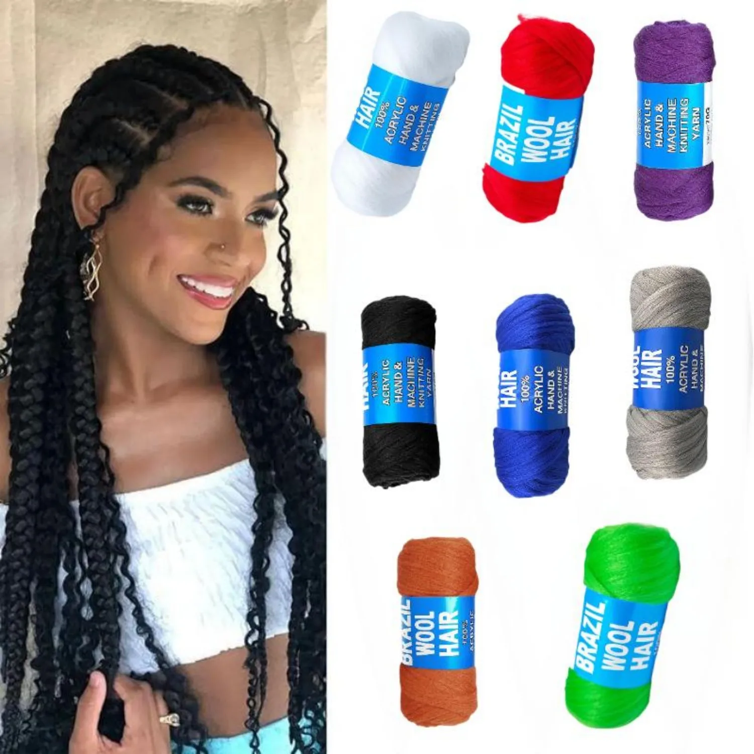 

Brazilian Yarn Wool Hair for Braids Braiding Hair Extension Crochet Braided Senegalese Twist Box Braids Faux Locs with Yarn Hair