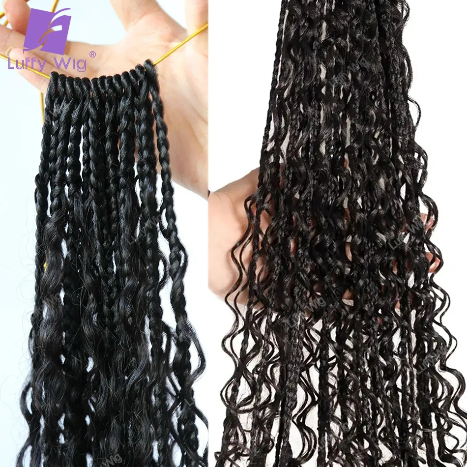 Crochet Boho Box Braids Hair Pre-looped Synthetic Braid With Human Hair Curls Pre Braided Braiding Hair For Black Women Luffywig