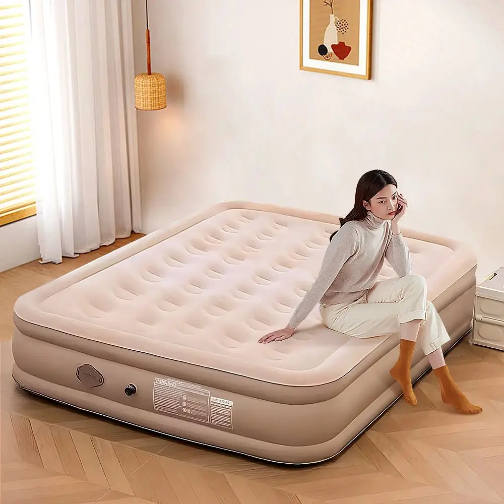 Air Mattress with Built-in Pump Double Height Inflatable Mattress for Home Camping Durable Blow Up Bed with Dual Pump Airbed 