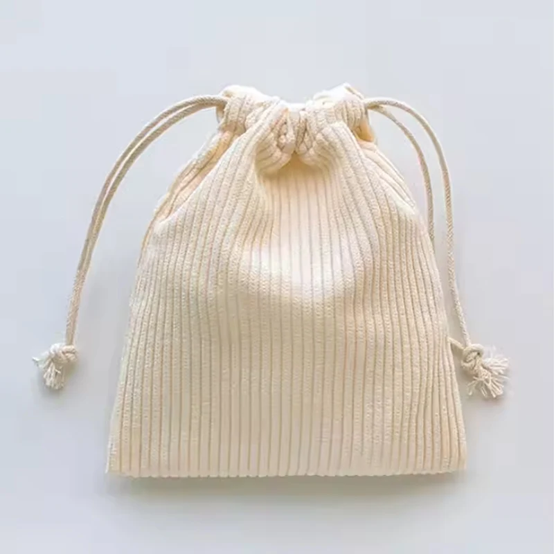 

Ins Cream Corduroy Velvet Gift Bags Wedding Birthday Party Favor Sack Custom Logo Jewelry Pouch