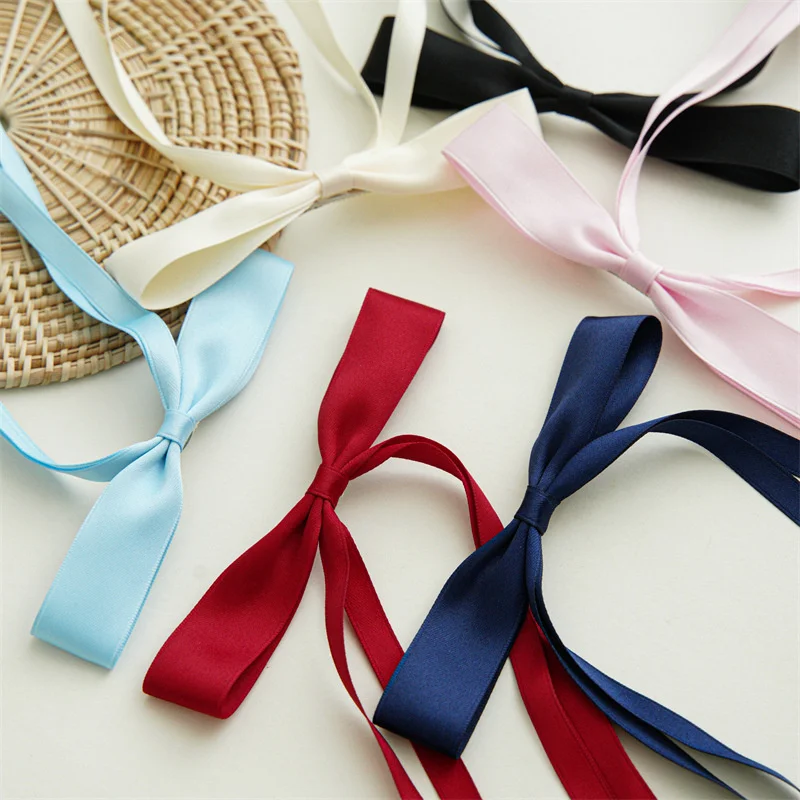 New Elegant Satin Long Tassel Ribbon Clips Women Vintage Simple Bow Hairpins Barrettes Korean Fashion Hair Accessories Gift