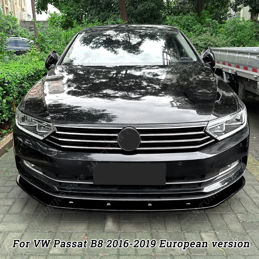 Dla VW Volkswagen Passat B8 Przedni zderzak Dyfuzor Spoiler 2017 2018 2019 Czarny błyszczący Splitter Osłona Wykończenie Ochraniacz Zestaw karoserii