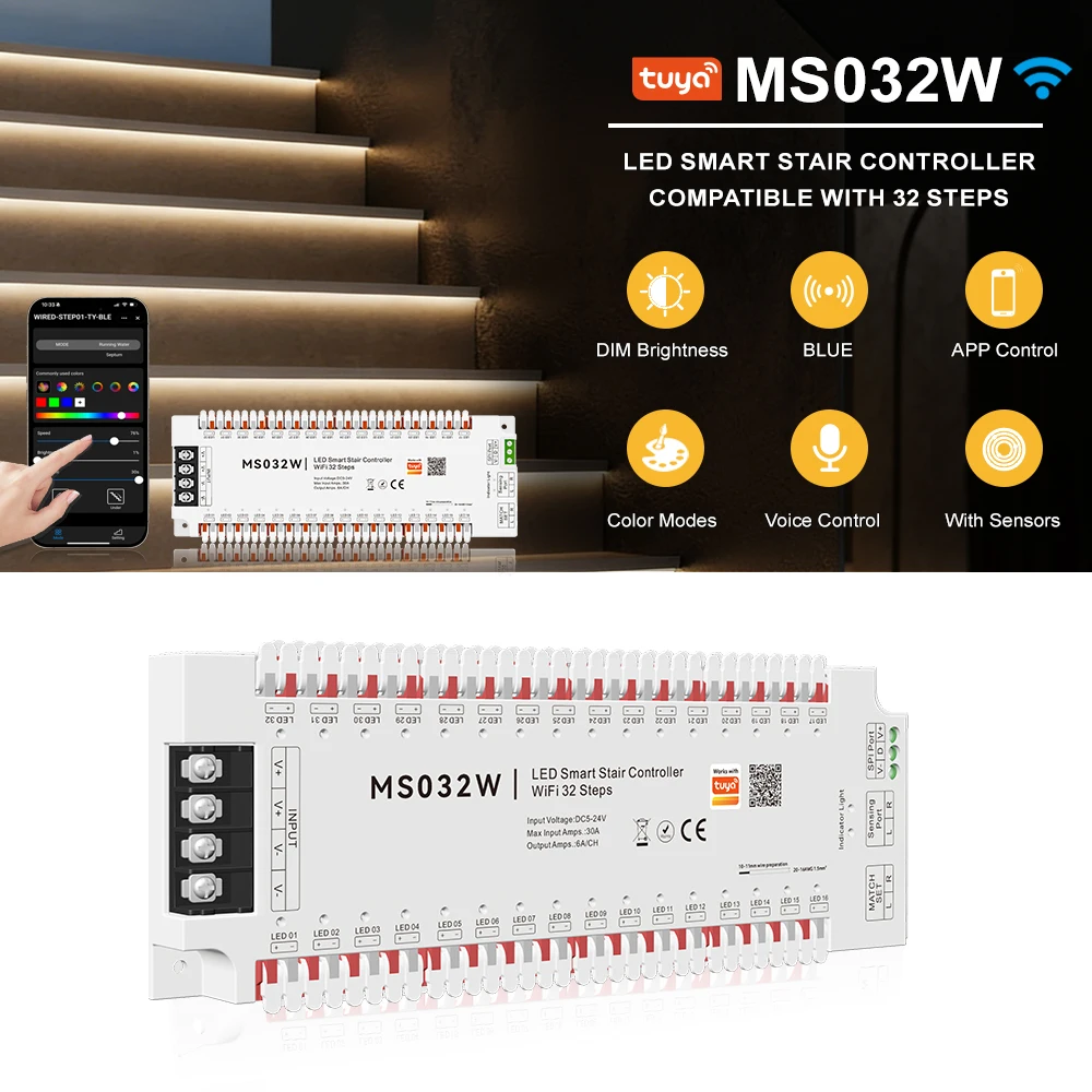 Kit de contrôle automatique d'éclairage d'escalier intelligent Tuya Smart APP Bluetooth wifi zigbee avec capteur de mouvement LED 12V 24V 32 canaux