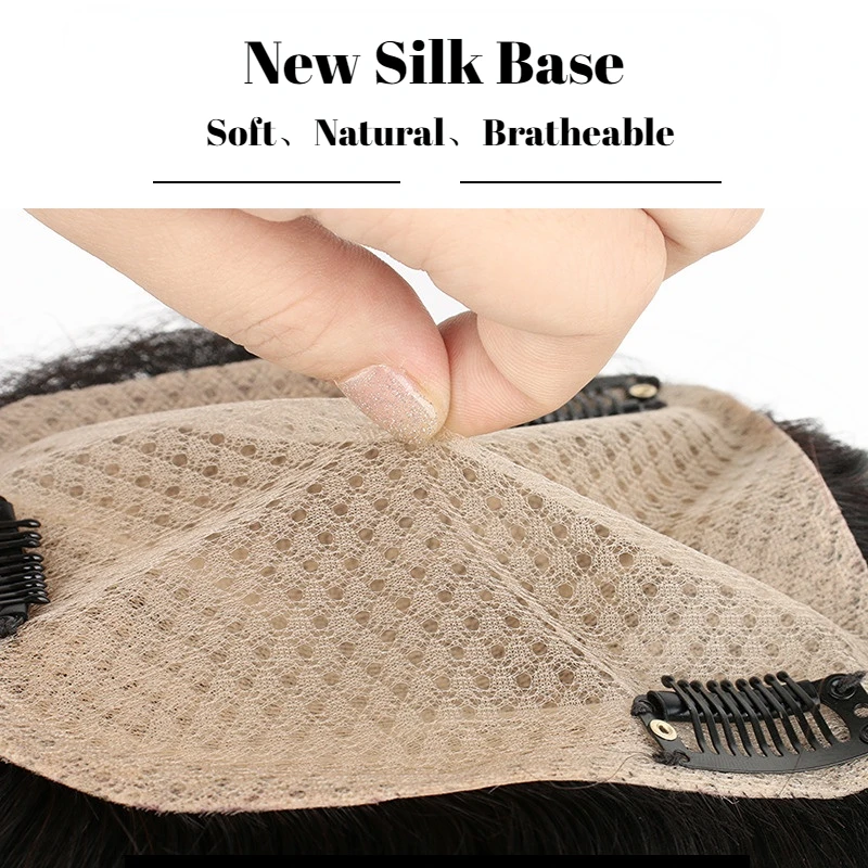 قطعة شعر نسائية قاعدة حريرية 100% شعر بشري الجزء الأوسط 25 سنتيمتر 30 سنتيمتر 35 سنتيمتر جاهزة للارتداء لا صالون