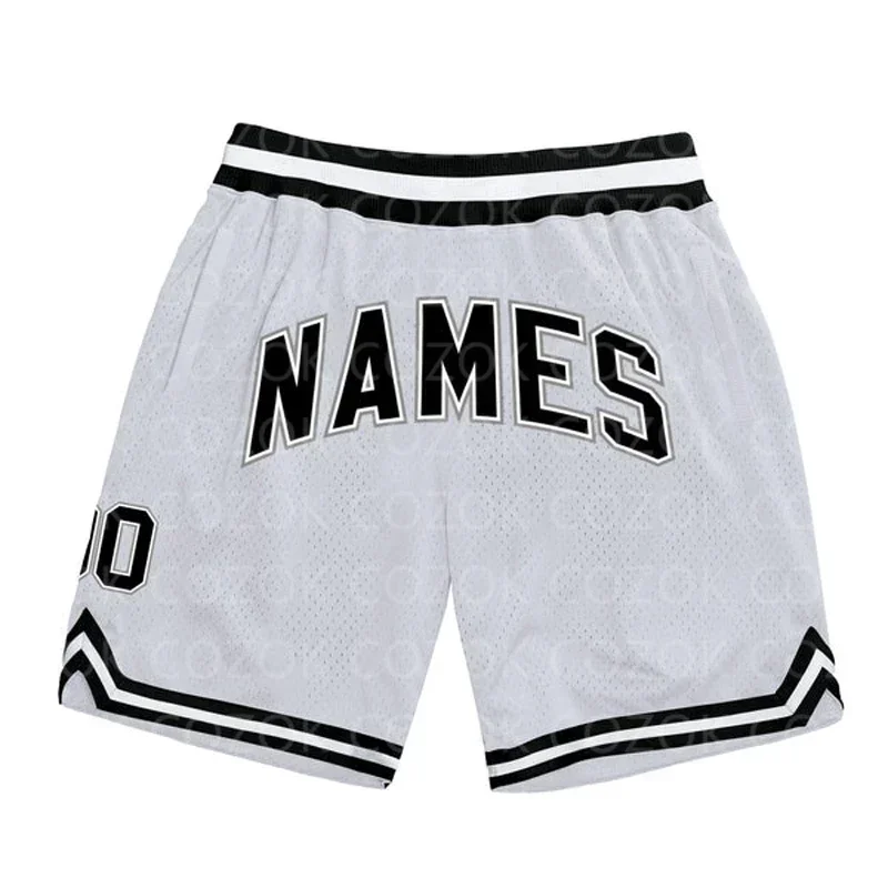 Shorts de basquete autênticos brancos personalizados, shorts masculinos com estampa 3D, nome personalizado, momber, secagem rápida, praia