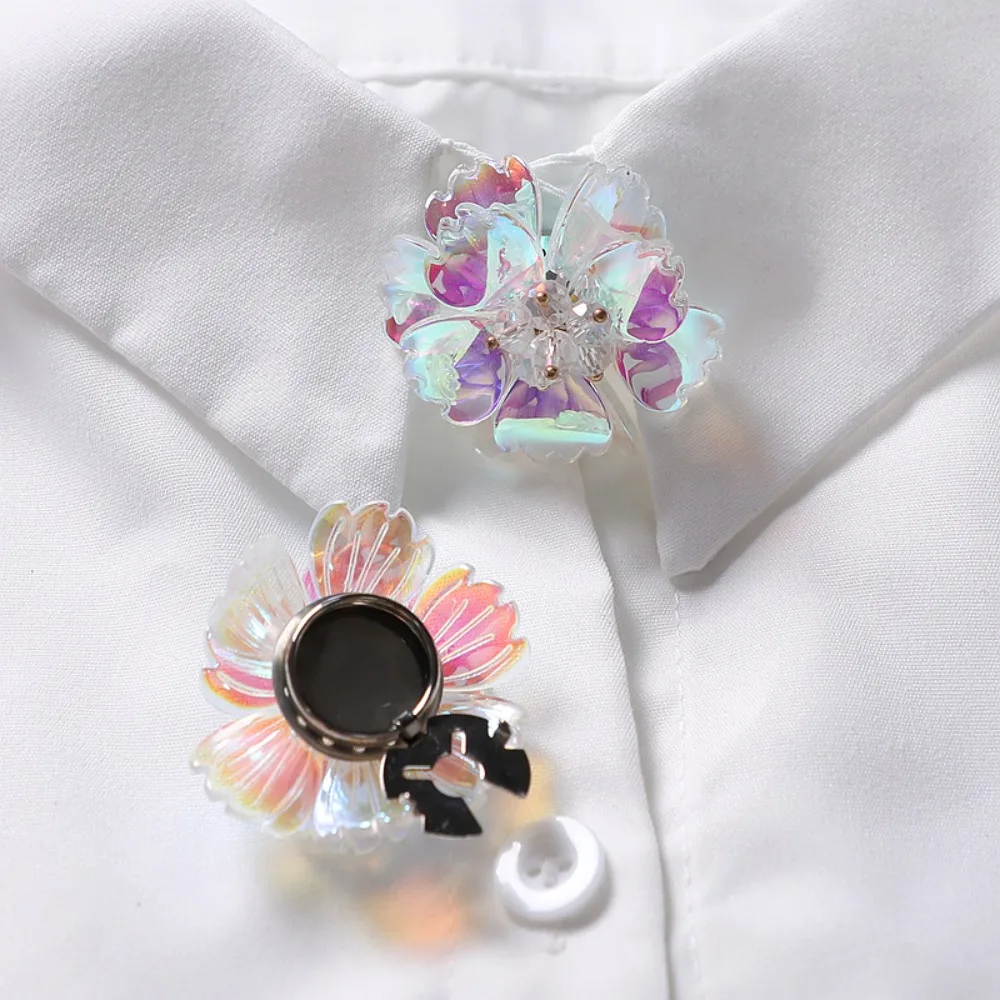 2PCS Colorful Petal Gardenia Button Covers for Shirt Cuff Flower Collar Decor Rhinestone Embellished