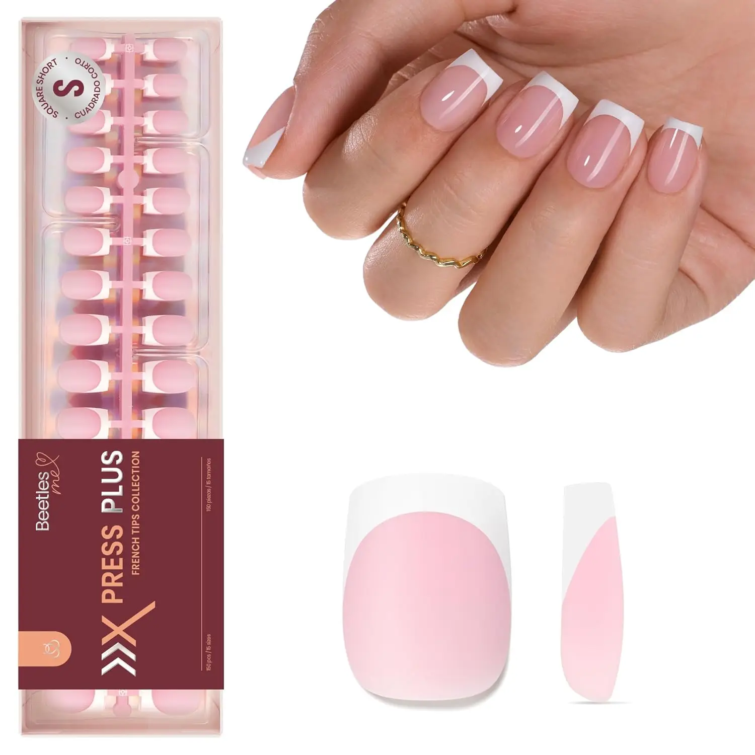 

150 Pcs Pink Short Square Press On Nails, Soft Gel Fake Tips DIY Art Gifts For Women