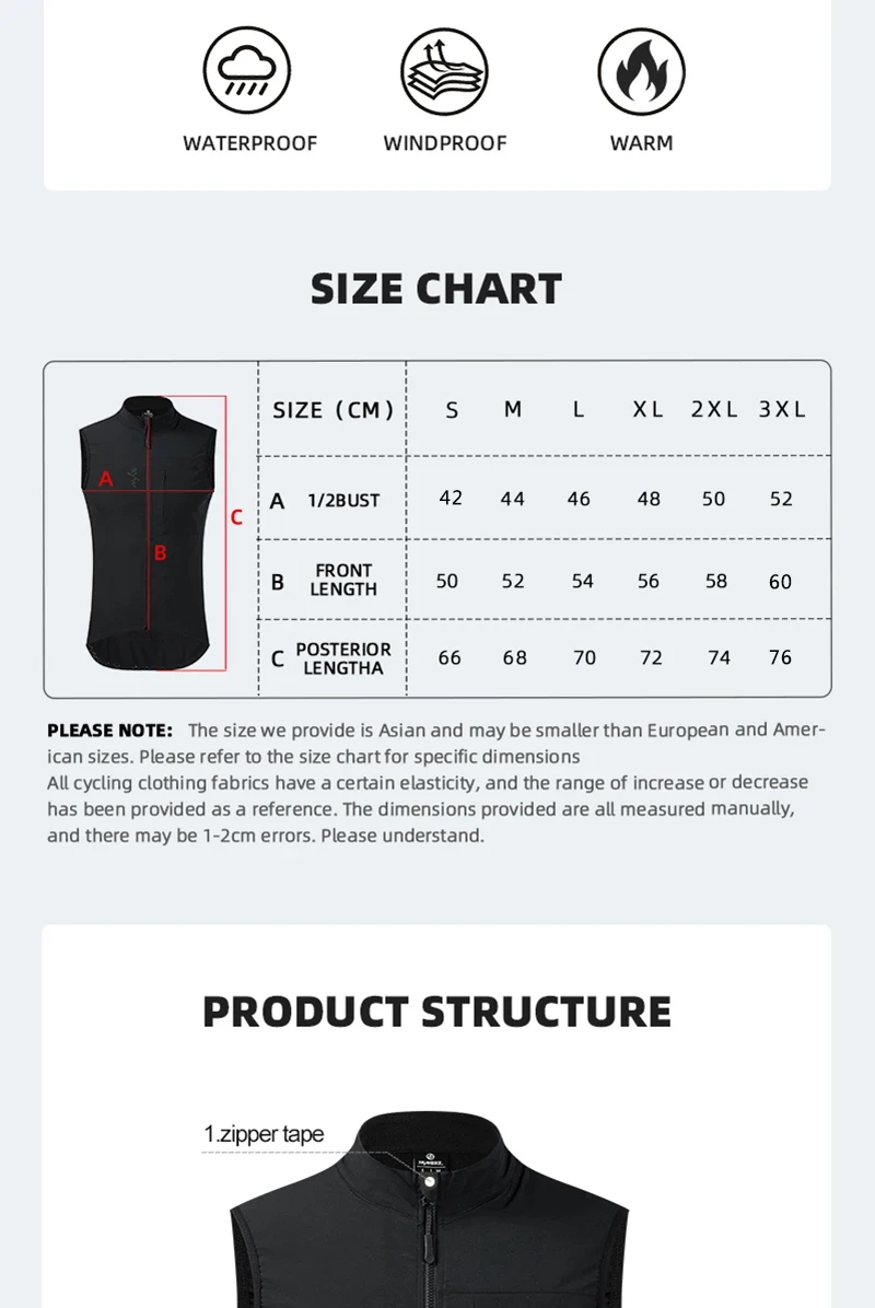 YKYWBIKE Herren Fahrradweste Winter Herbst Wasserdicht Winddicht Fahrrad Thermo Windjacke Rennrad Gilet MTB Fahrradbekleidung – Detail 9