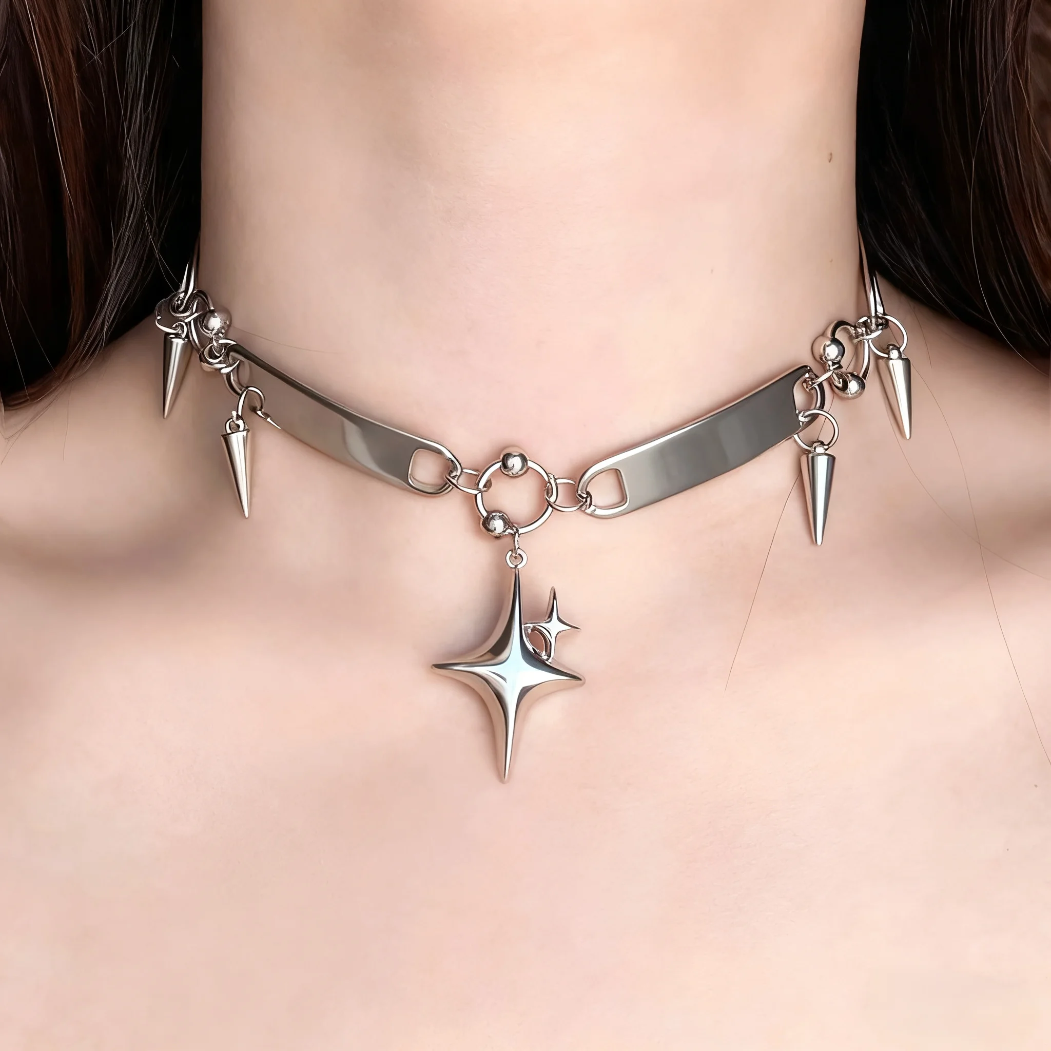 

Unisex Titanium Steel Rivet Choker Necklace Punk Metal Collar Luxury Hip Hop Jewelry Street Fashion for Men And Women