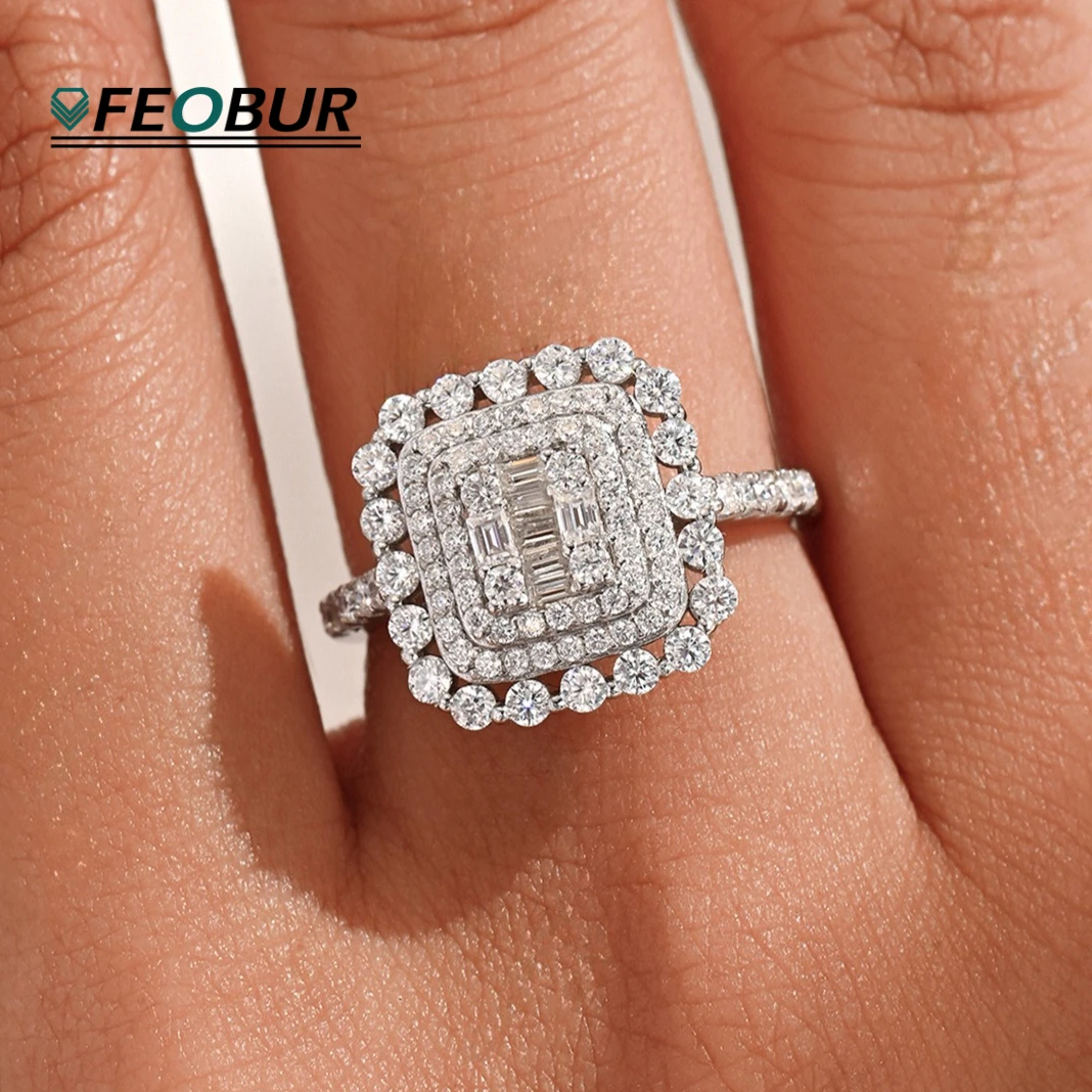 

1.3ct D Color Full Moissanite Triple Halo Rings for Women S925 Silver Round& Emerald Cut Diamond Wedding Ring Certified Jewelry