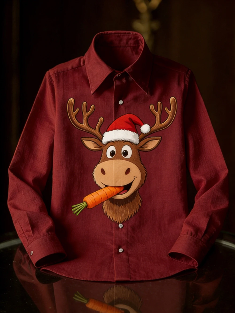 2026年 メンズ新作 リネン クリスマス スキー 新年ギフト 3Dプリントシャツ ハワイアン カジュアル ホームパーティー 長袖Tシャツ 男性用