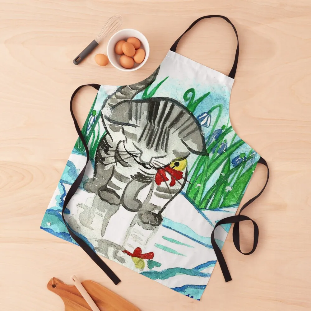 

Hello There - The Winter Kitty Apron Kitchen Items chef costume men Waiter Uniforms Apron