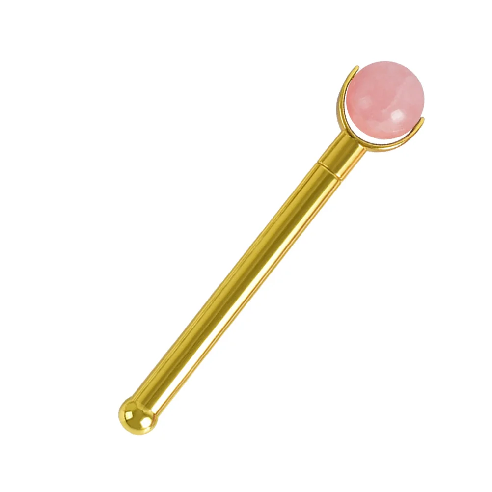 

Jade Roller Face Massager Anti Aging Facial Roller Skin Care Roller with Metal Handle(Pink Roller, Golden Handle)