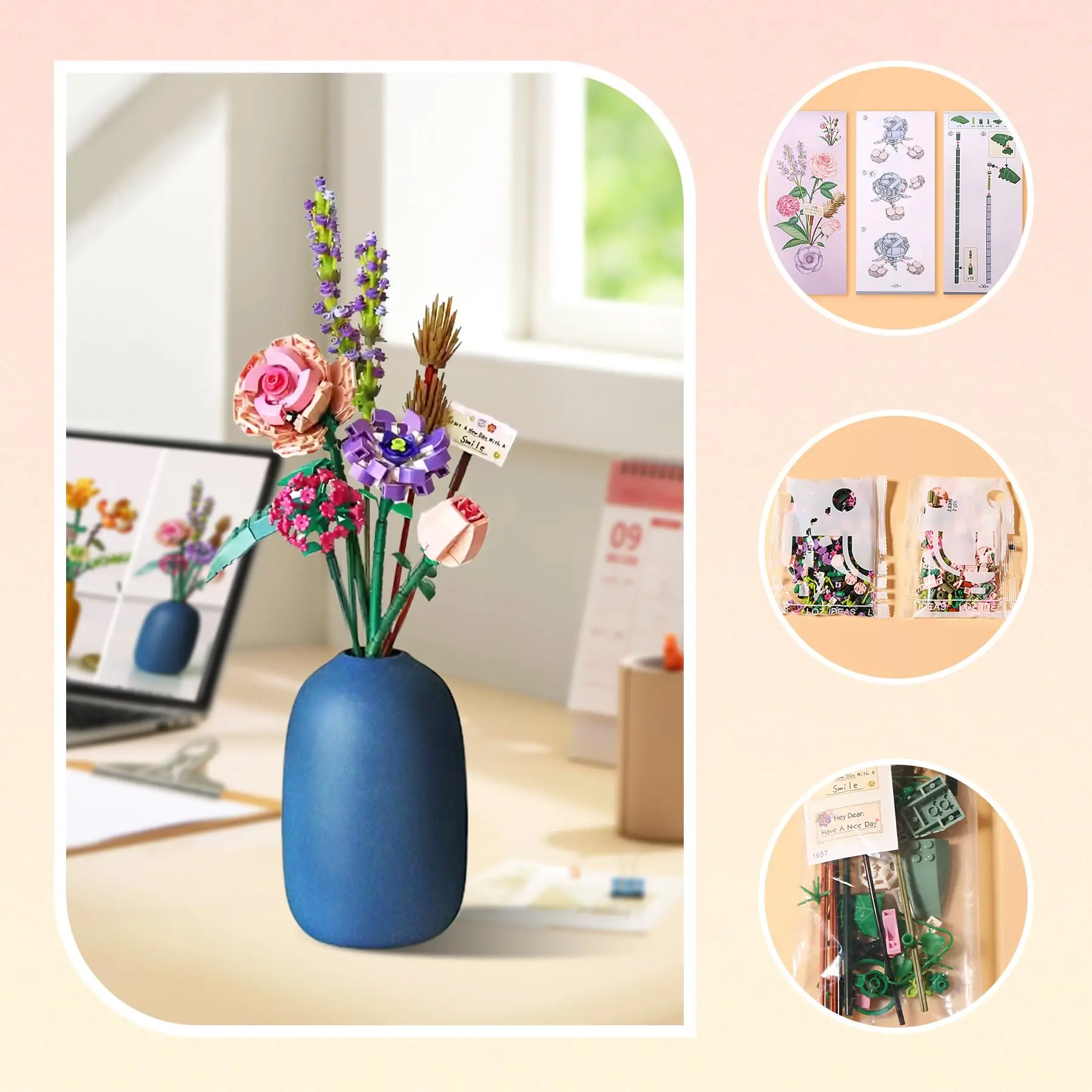 Mini Block Kids Building Toys Bricks Flowers Puzzle Pot Plants Girls Gift Home Decor (1657-1659(With Box)) image 2