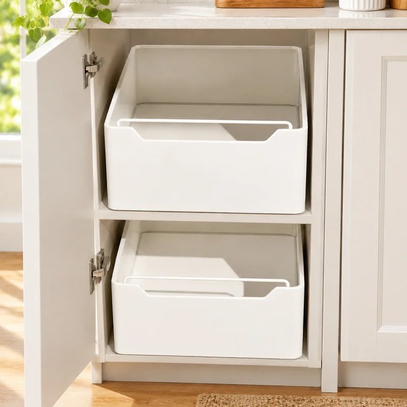 Expandable Cabinet Spice Rack with Rails, Multi-Section Slide-Out Drawer Organizer for Kitchen Shelving
